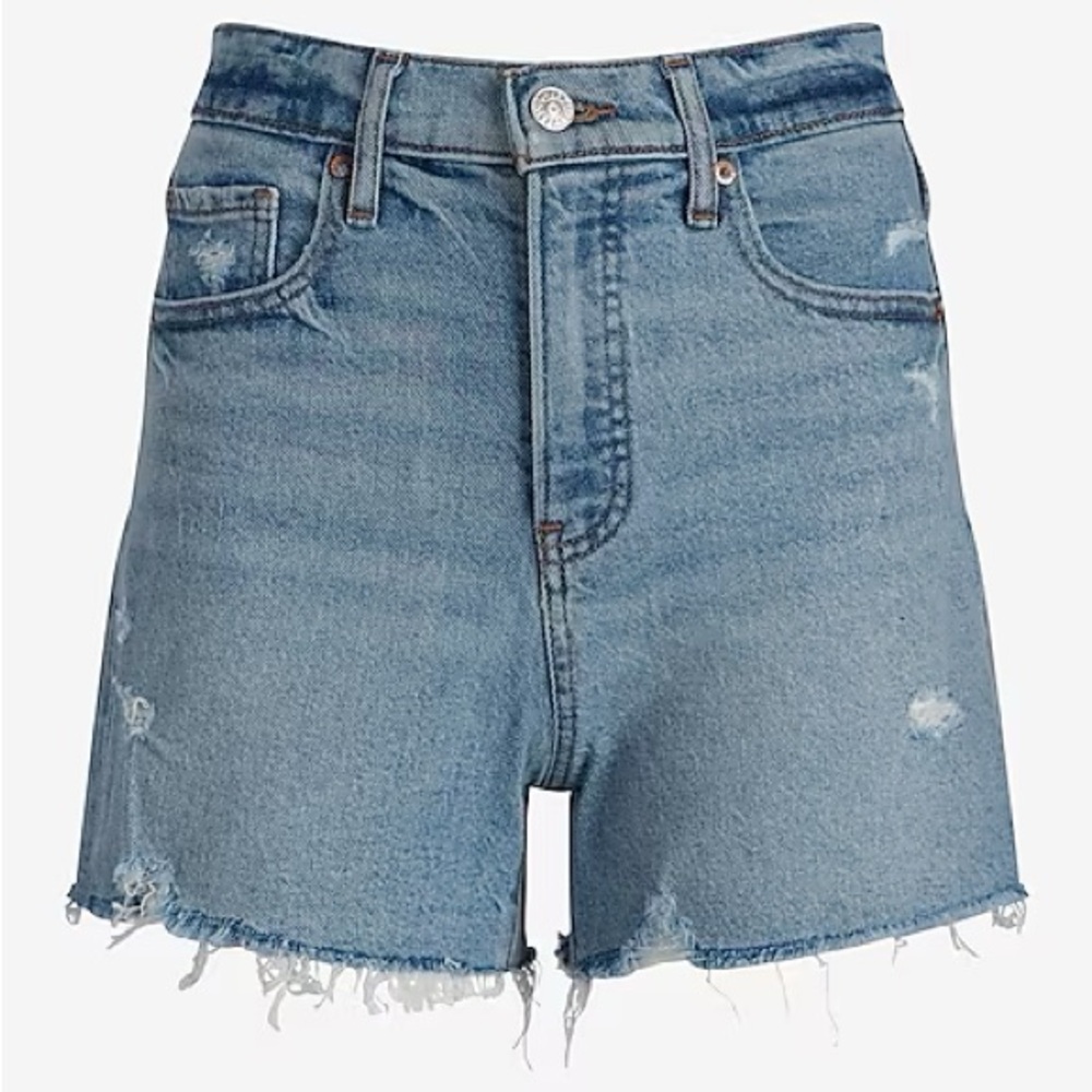 Express High Waisted 90's Light Wash Distressed Jean Shorts women’s size 2